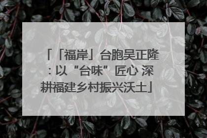 「福岸」台胞吴正隆：以“台味”匠心 深耕福建乡村振兴沃土