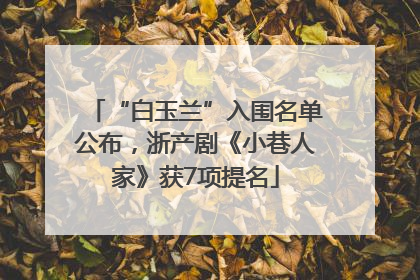 “白玉兰”入围名单公布，浙产剧《小巷人家》获7项提名