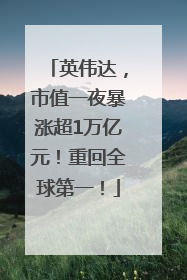 英伟达，市值一夜暴涨超1万亿元！重回全球第一！